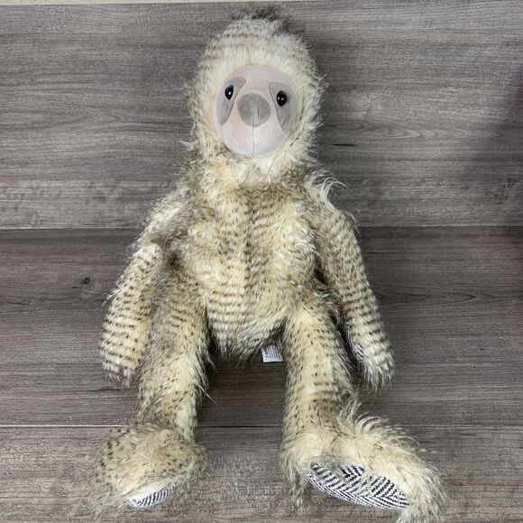 Sloth Plush Stuffed Animal Toy Fuzzy Hairy Brown Beige Patterned Paws Marshalls - Picture 1 of 11